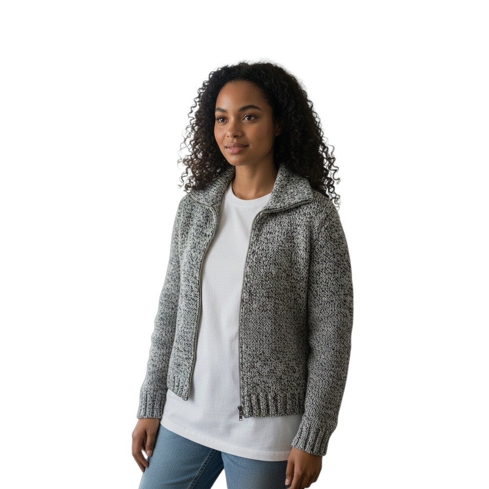 PRONTO GOLD Women's Speckled Knit Full Zip Collared Sweater Jacket M‎